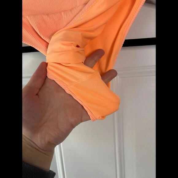 Aerie High Waisted High Cut Cheeky Ribbed Peach/Orange bikini bottoms size S - Picture 3 of 4